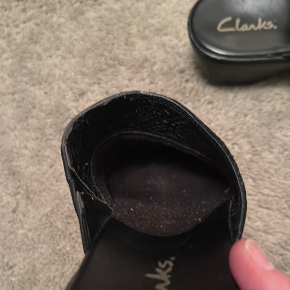 Clarks Black Leather Mules with Embossed Detailing - Picture 8 of 9